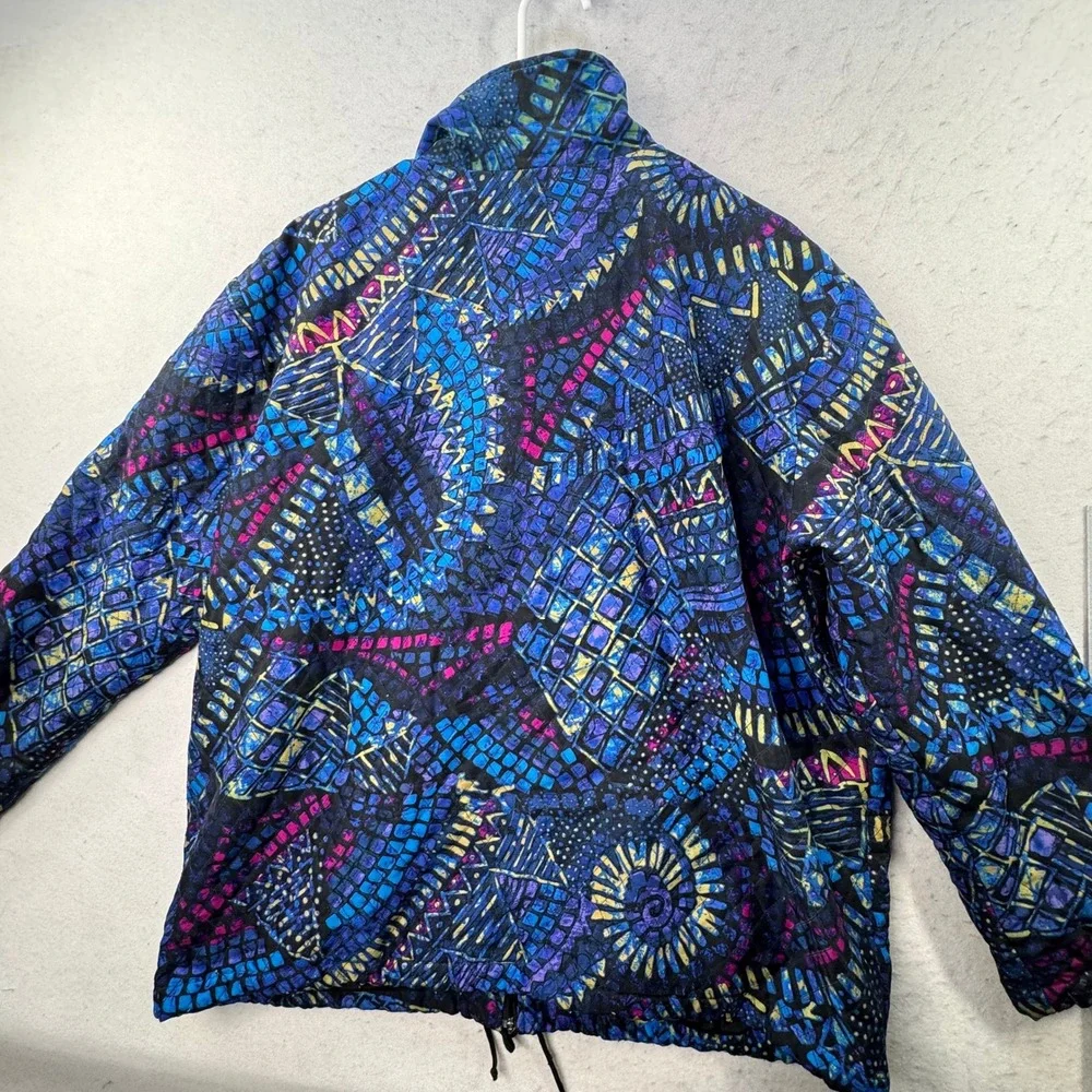 Chico's 3 Quilted Silk Bomber Jacket Women Size XL Full Zip Art to Wear Eclectic - Picture 12 of 12